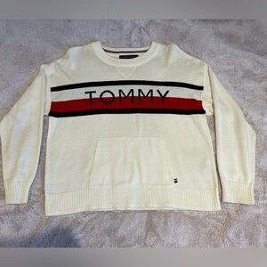 XS White Crew Neck with Red and Black Stripes by Tommy Hilfiger